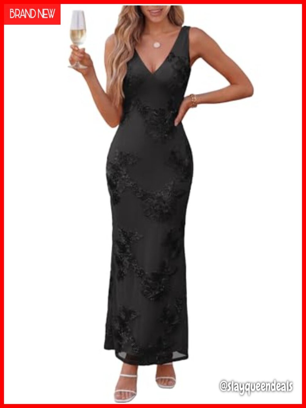 Embroidered Floral Wedding Guest Formal Maxi Dress Slim Fit